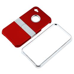 Red with Chrome Stand Stand Snap on Case for Apple iPhone 4/ 4S 