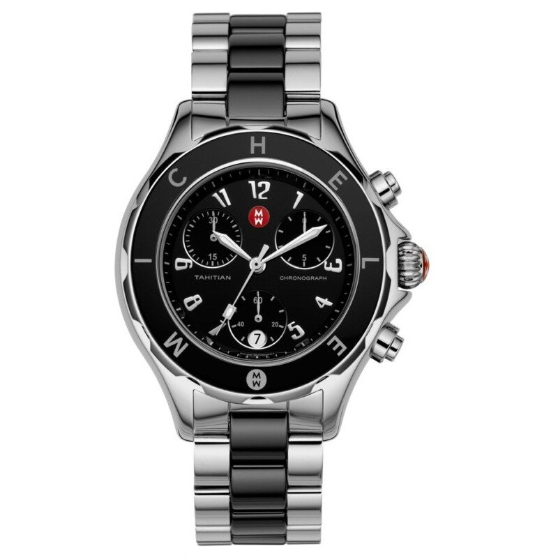 Shop Michele Women's 'Tahitian' Black Ceramic Chronograph Watch Free