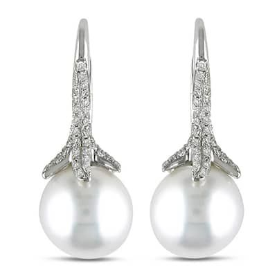 Miadora 14k Gold South Sea Pearl and 1/2 CT TDW Diamond Earrings (10 mm) (G-H, SI1)