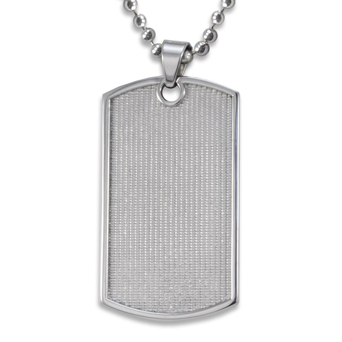 Stainless Steel Grid Pattern Ball Chain Dog Tag Necklace