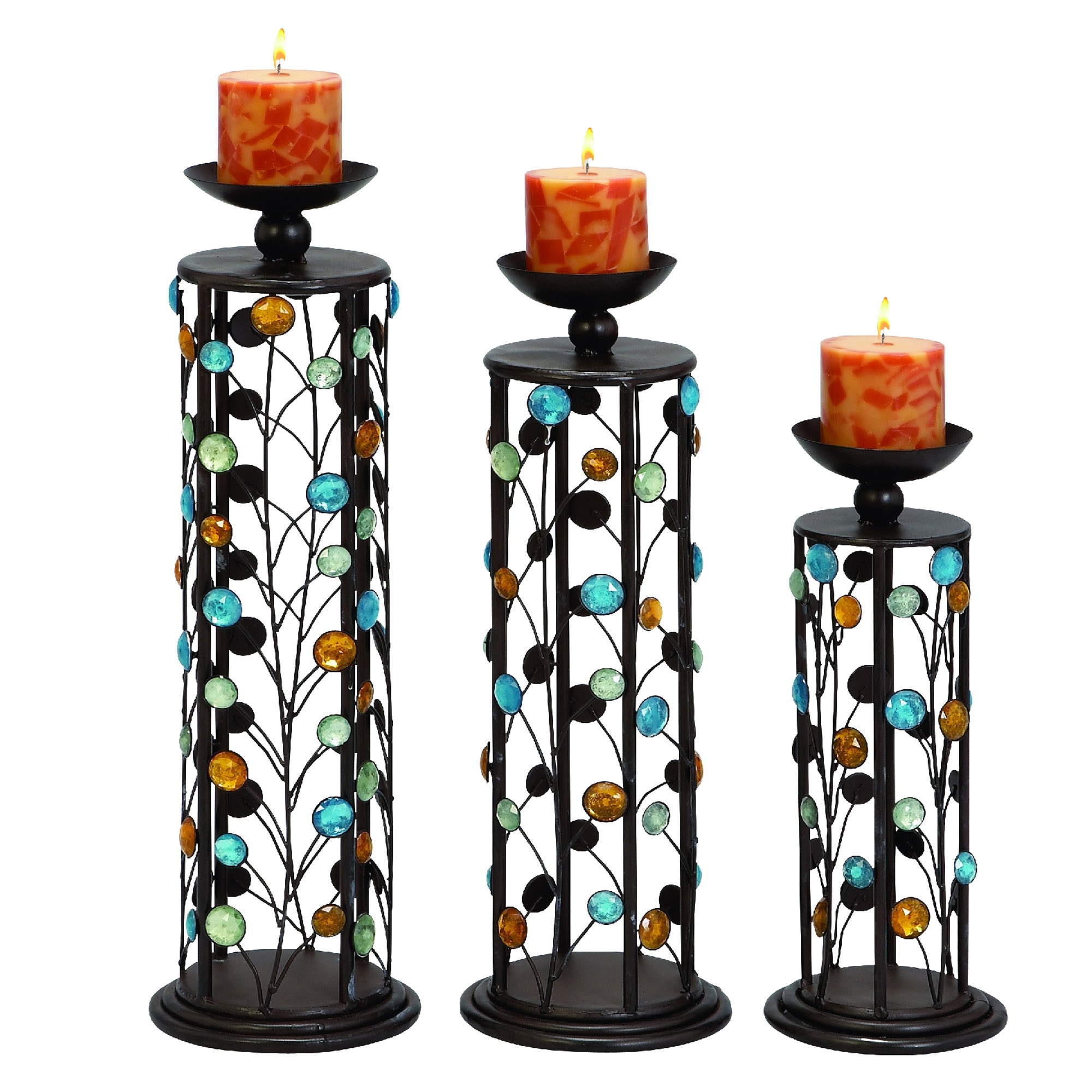 Color Medley Metal Pillar Candle Holders   Set of 3  