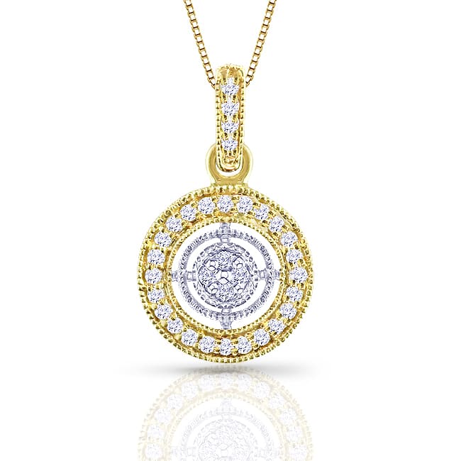 14k Two-Tone Gold 1/8ct TDW Diamond Circle Necklace (H-I, I1-I2)