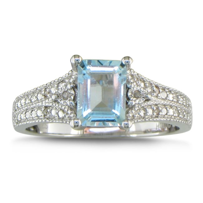 Sterling Silver 1 1/2 ct Acquamarine and Diamond Ring