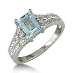 Sterling Silver 1 1/2 ct Acquamarine and Diamond Ring