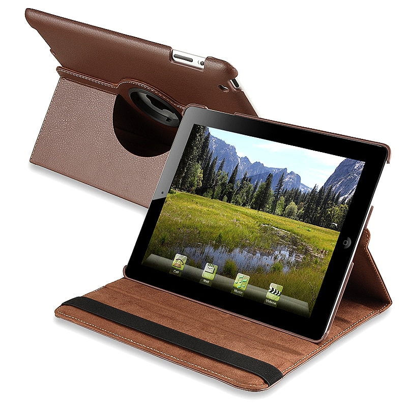 Brown 360 degree Leather Swivel Case for Apple iPad 2