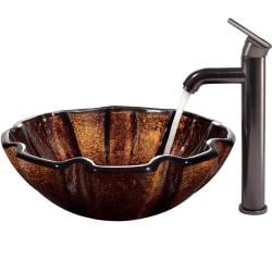   Vessel Sink in Browns with Oil Rubbed Bronze Faucet  