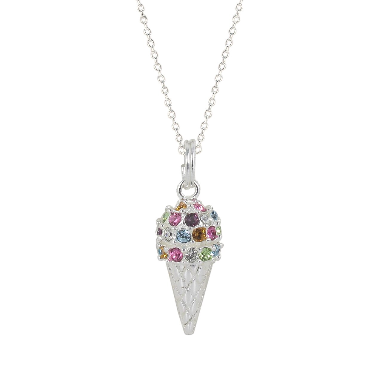 Sunstone Sterling Silver Crystal Ice Cream Cone Pendant Necklace