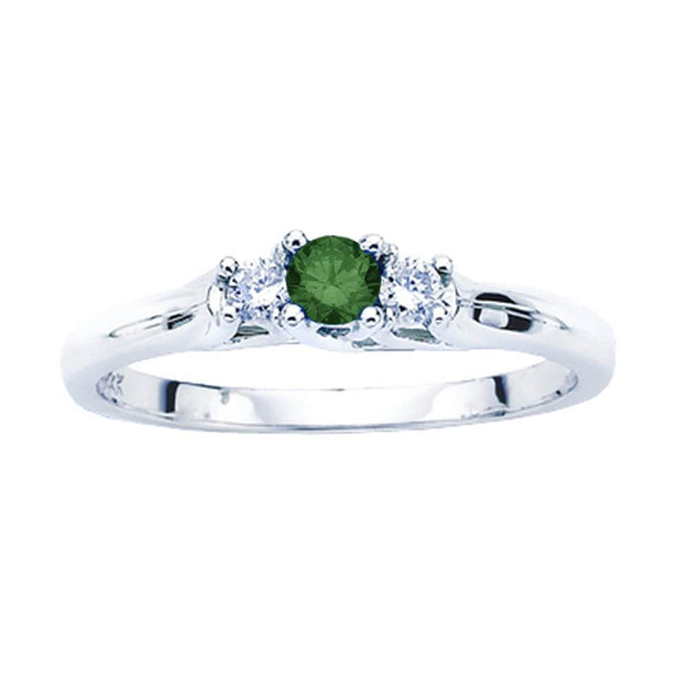 14k White Gold 1/4ct TDW Green and White Diamond 3 stone Anniversary