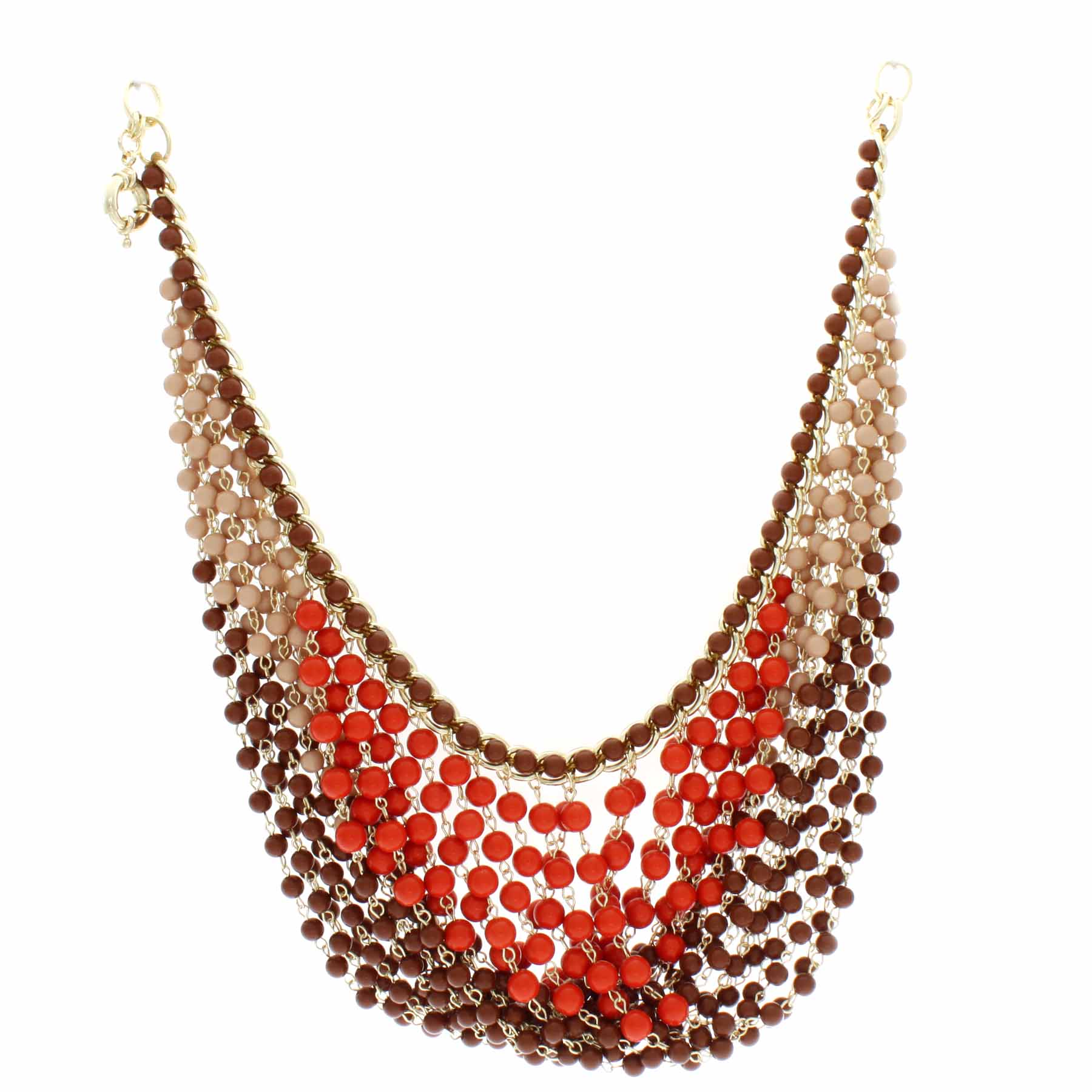 NEXTE Jewelry Brass Multi row Brown and Orange Bead Bib Necklace