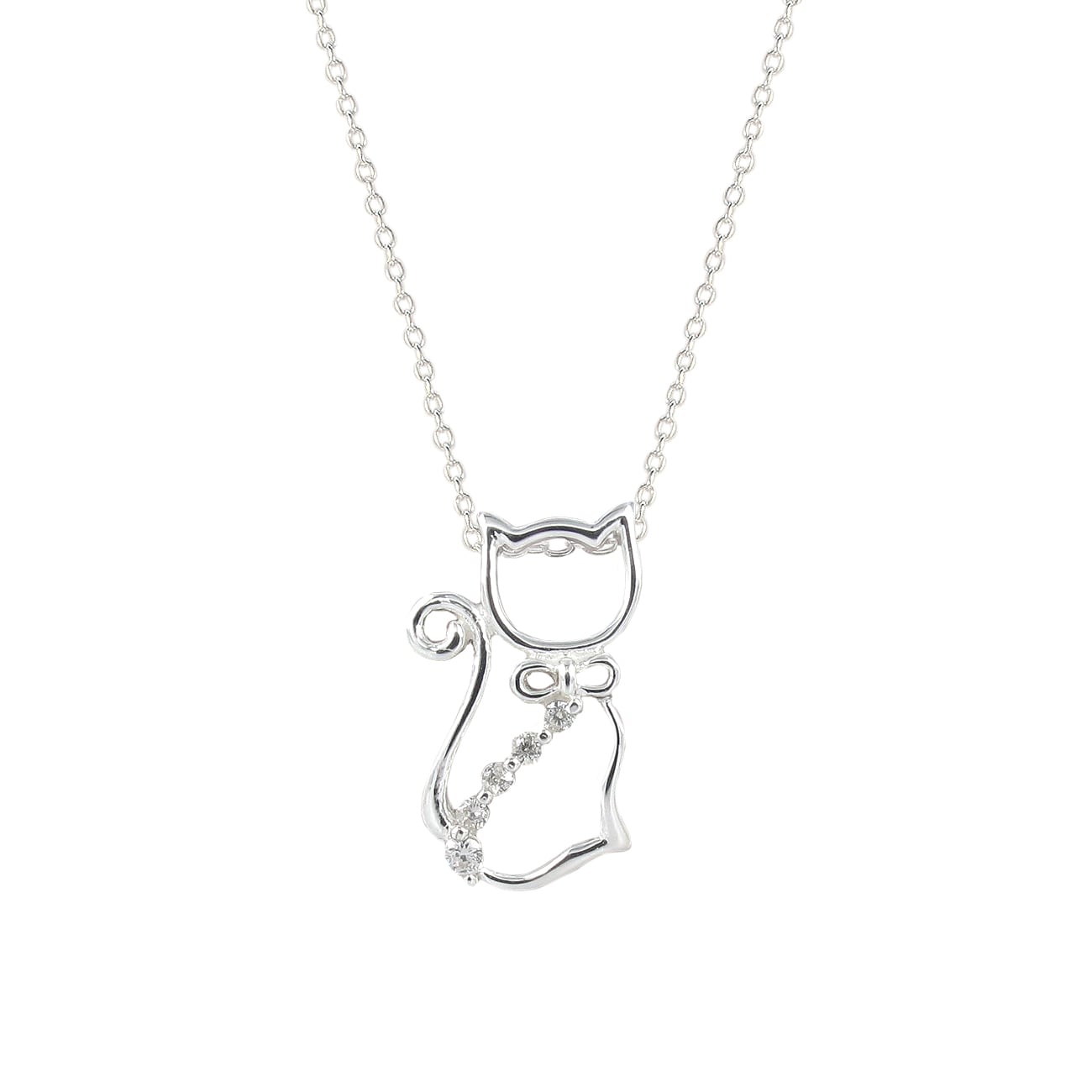 Sterling Silver 18 inch Chain Cubic Zirconia Cat Pendant