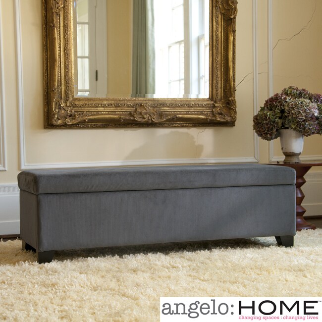 angeloHOME Kent Antique Silver Gray Wall Hugger Trunk Storage Ottoman 