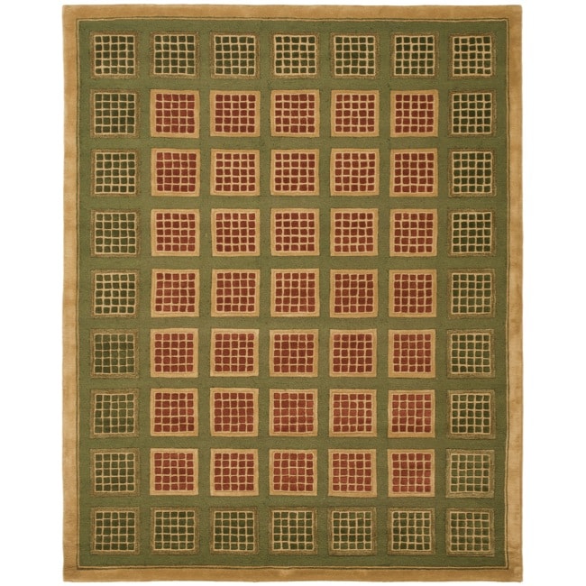 Safavieh Handmade New Zealand Wool Blocks Green Rug - 9' x 12'