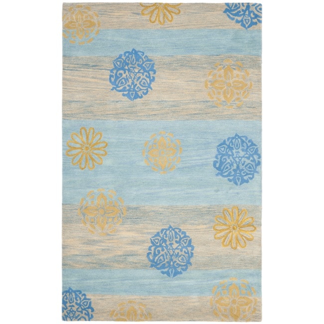 Handmade Eternity Blue New Zealand Wool Rug (76 X 96)