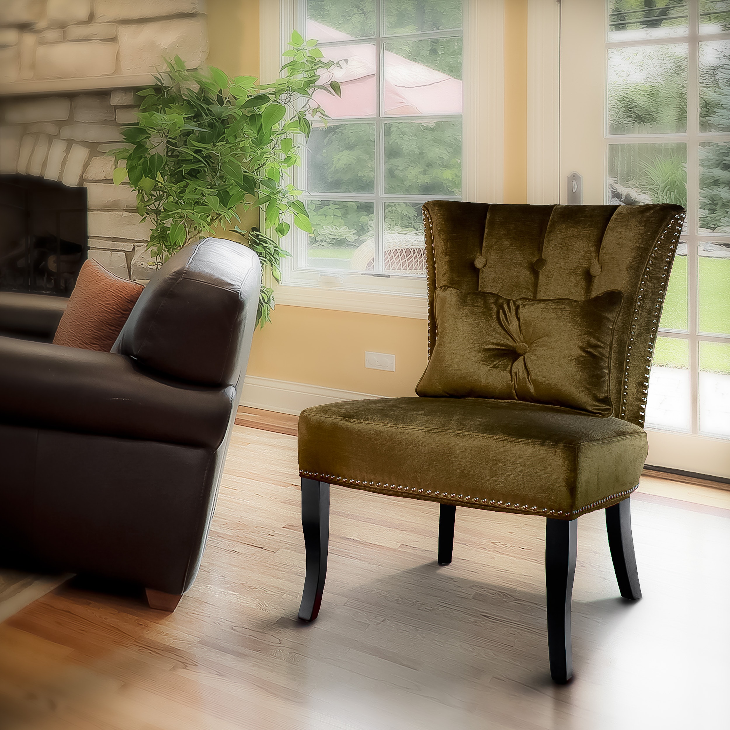 Olive Green Velvet Accent Chair 14011154