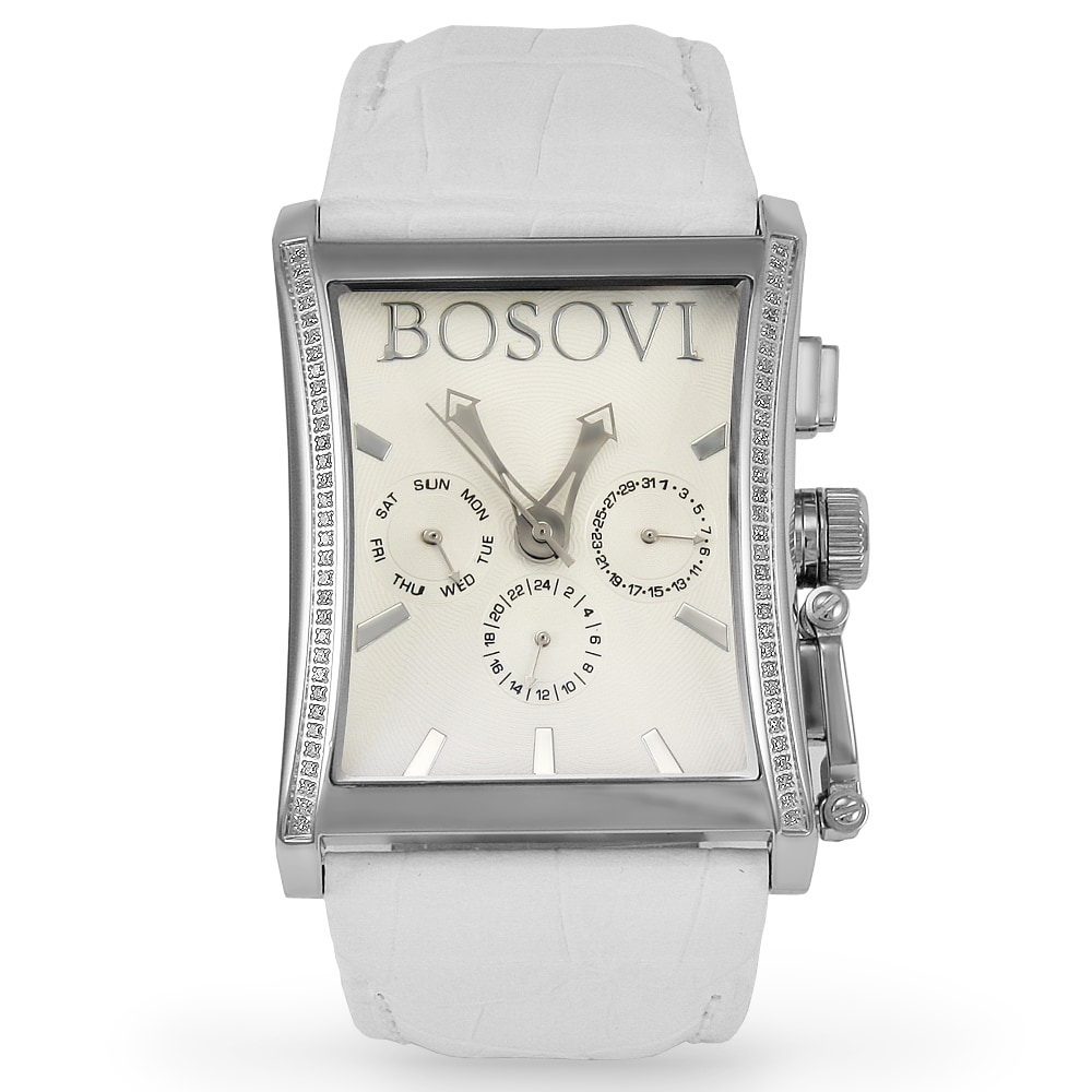 Bosovi Mens Stainless Steel White Dial Diamond Watch  
