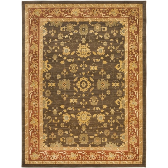 Oushak Brown/ Red Powerloomed Rug (67 X 91)