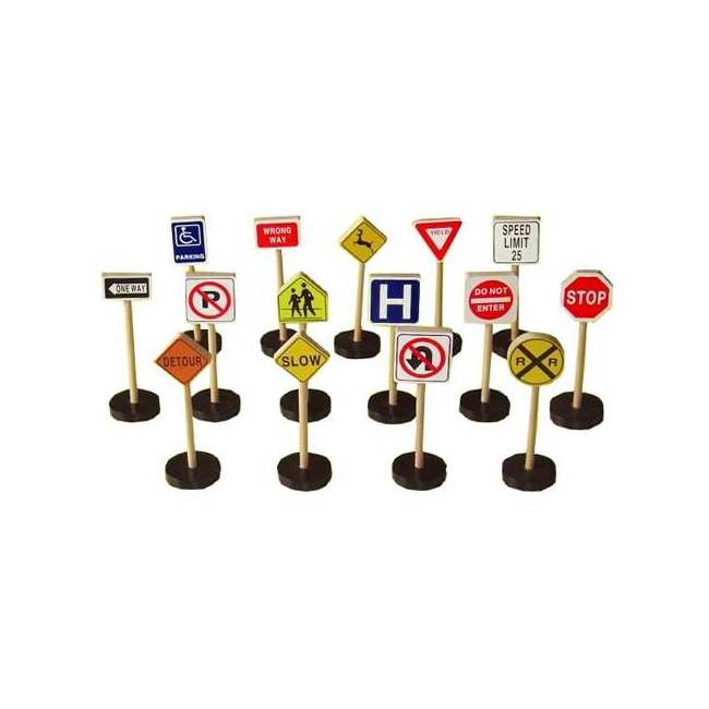 Play Smart 15-count Nontoxic Wood Set of Street Traffic Signs ...