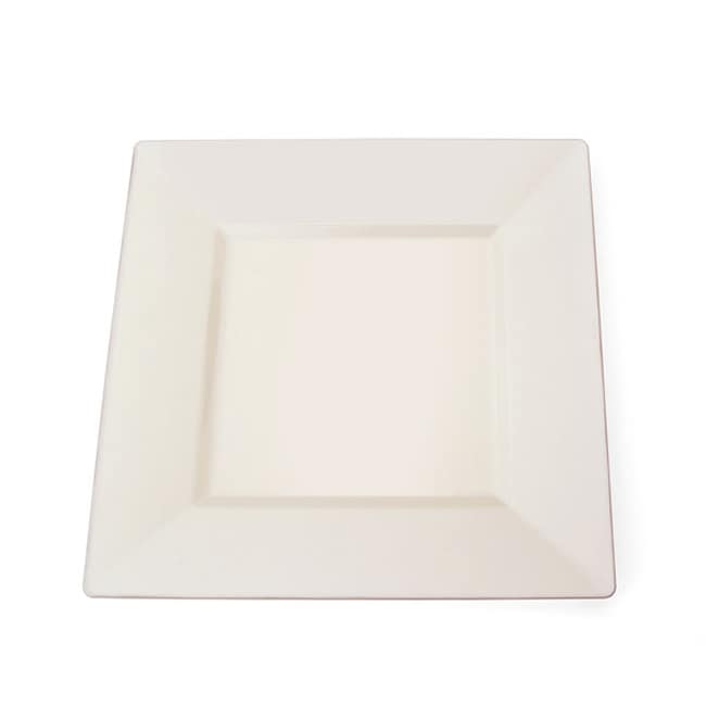 Silver Edge Square Plastic 8 inch Ivory Plates (set Of 10)