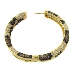 14k Gold Overlay Cubic Zirconia Leopard Print Hoop Earrings