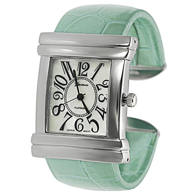 Geneva Platinum Womens Croc Skin Stamped Vinyl Cuff Watch