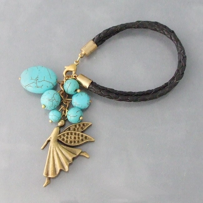 Sweet Fairy Turquoise Stone Genuine Leather Bracelet (Thailand 