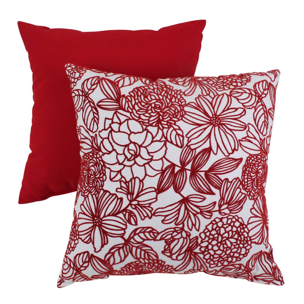 Pillow Perfect Red Floral Flocked Throw Pillow