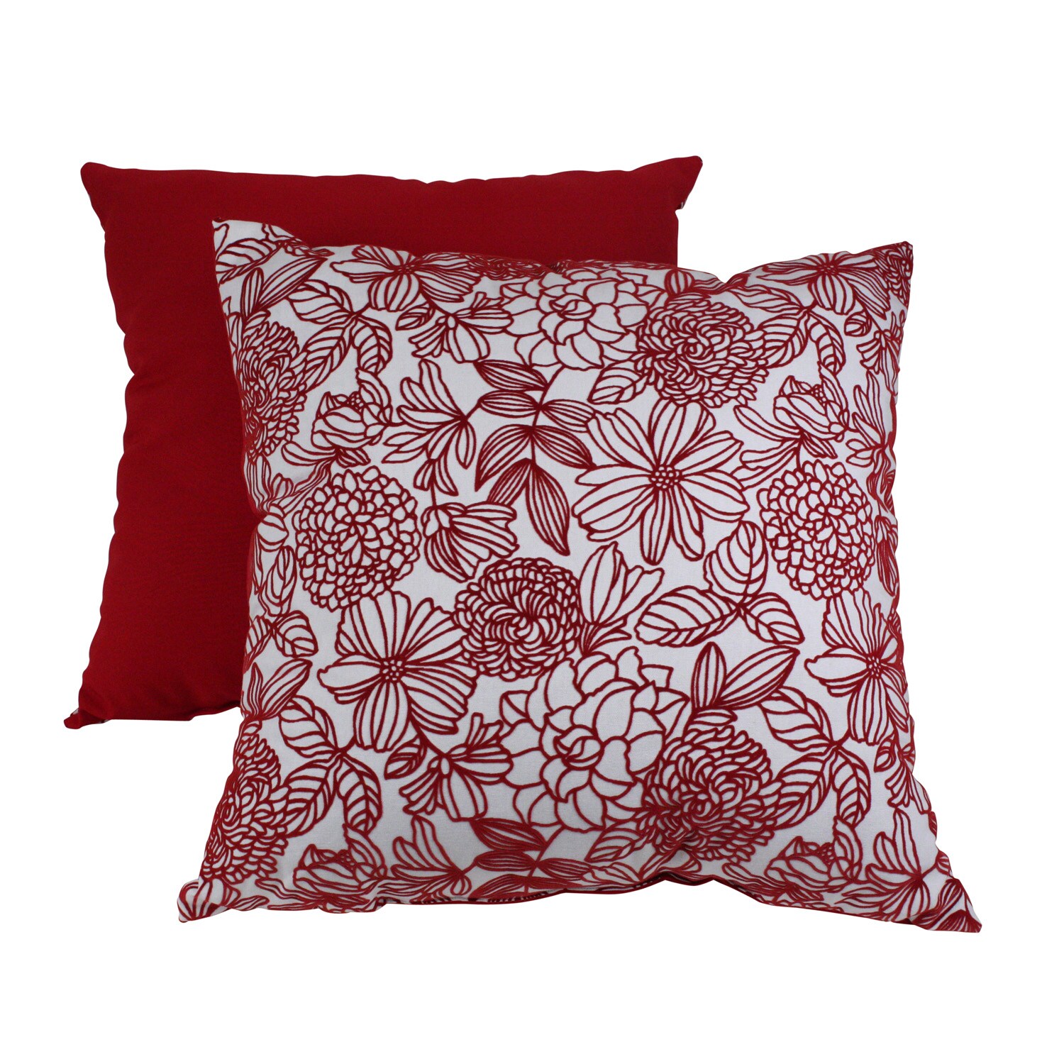 Pillow Perfect Red Floral Flocked Throw Pillow