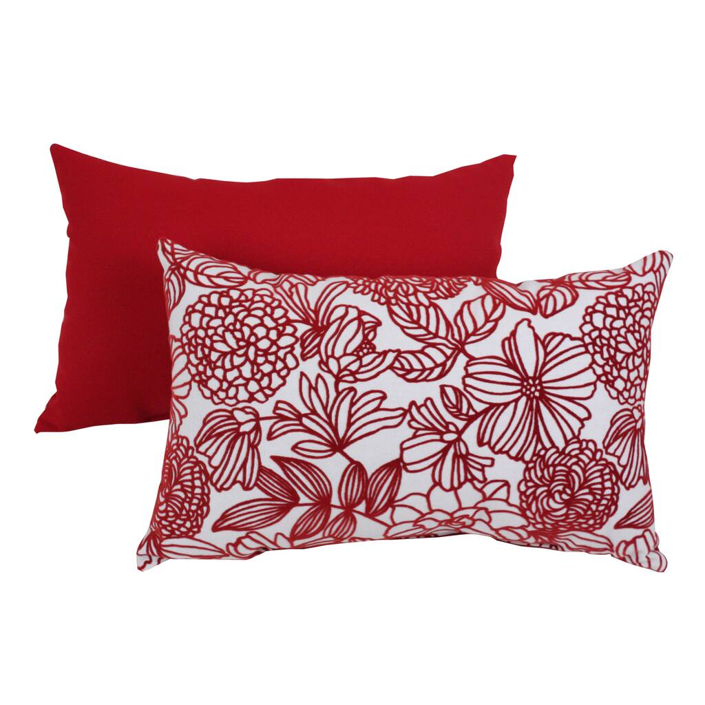 Pillow Perfect Red Floral Flocked Throw Pillow