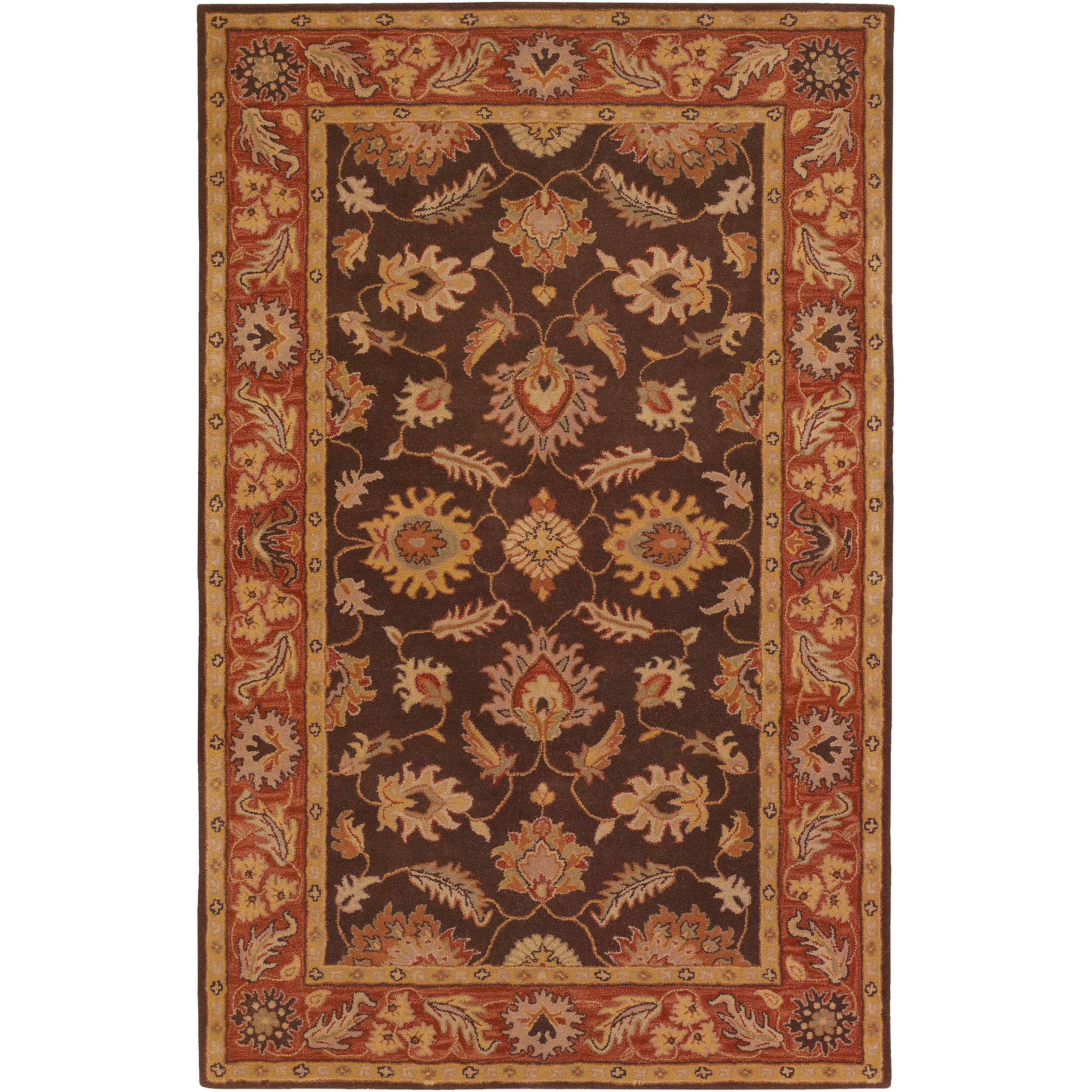 Hand tufted Bearsden Brown Floral Border Wool Rug (76 X 96)