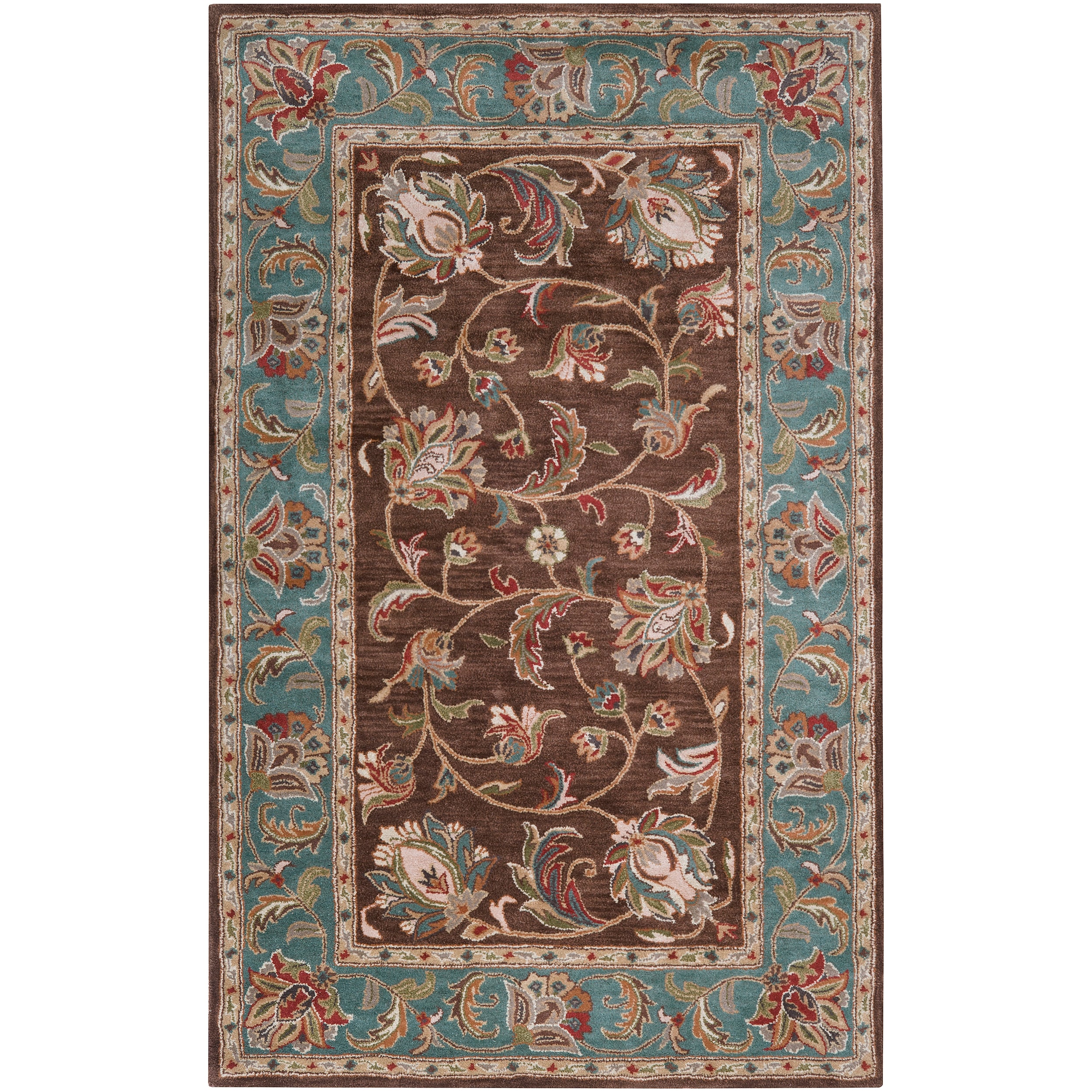 HandTufted Saale Brown/Teal Traditional Border Wool Area Rug (9' x 12
