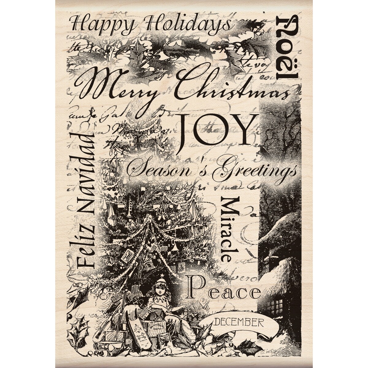 Inkadinkado Christmas Collage Rubber Stamp - 14052537 - Overstock.com ...