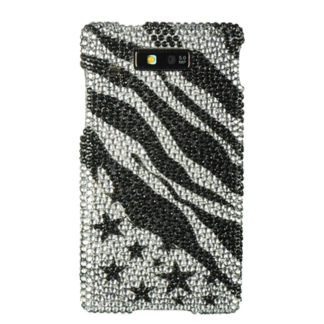 Premium Motorola Triumph Silver Zebra with Stars Rhinestone Case 