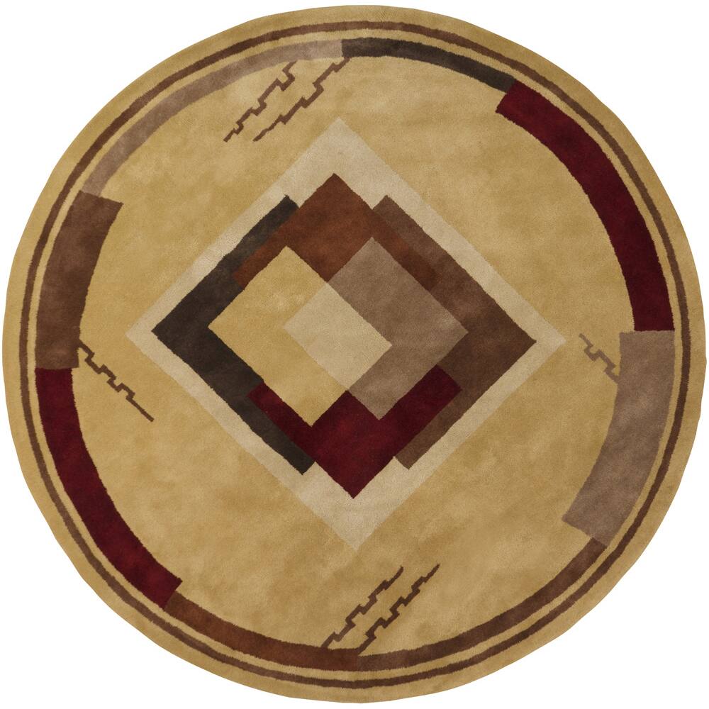 Hand-tufted Mandara Gold Geometric Wool Rug (9' Round)