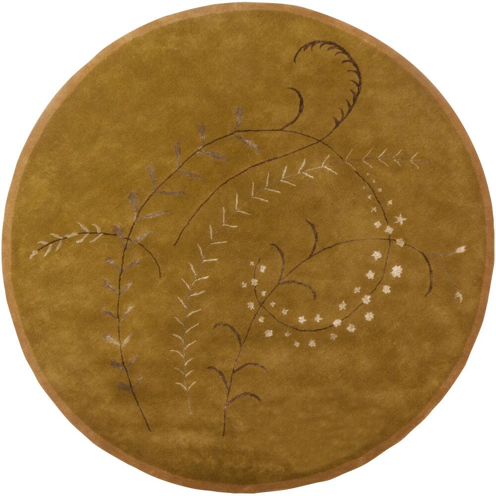 Hand-tufted Mandara Gold Floral Wool Rug (9' Round)