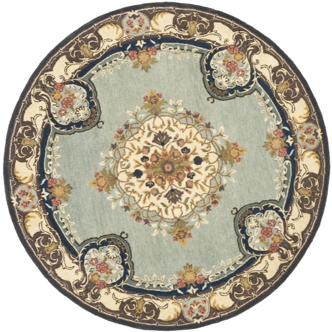 Handmade Bliss Light Blue/ Ivory Hand spun Wool Rug (6' Round) Safavieh Round/Oval/Square