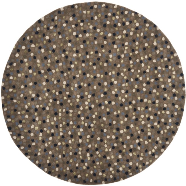 Handmade Sprinkles Dark Grey New Zealand Wool Rug (6 Round)