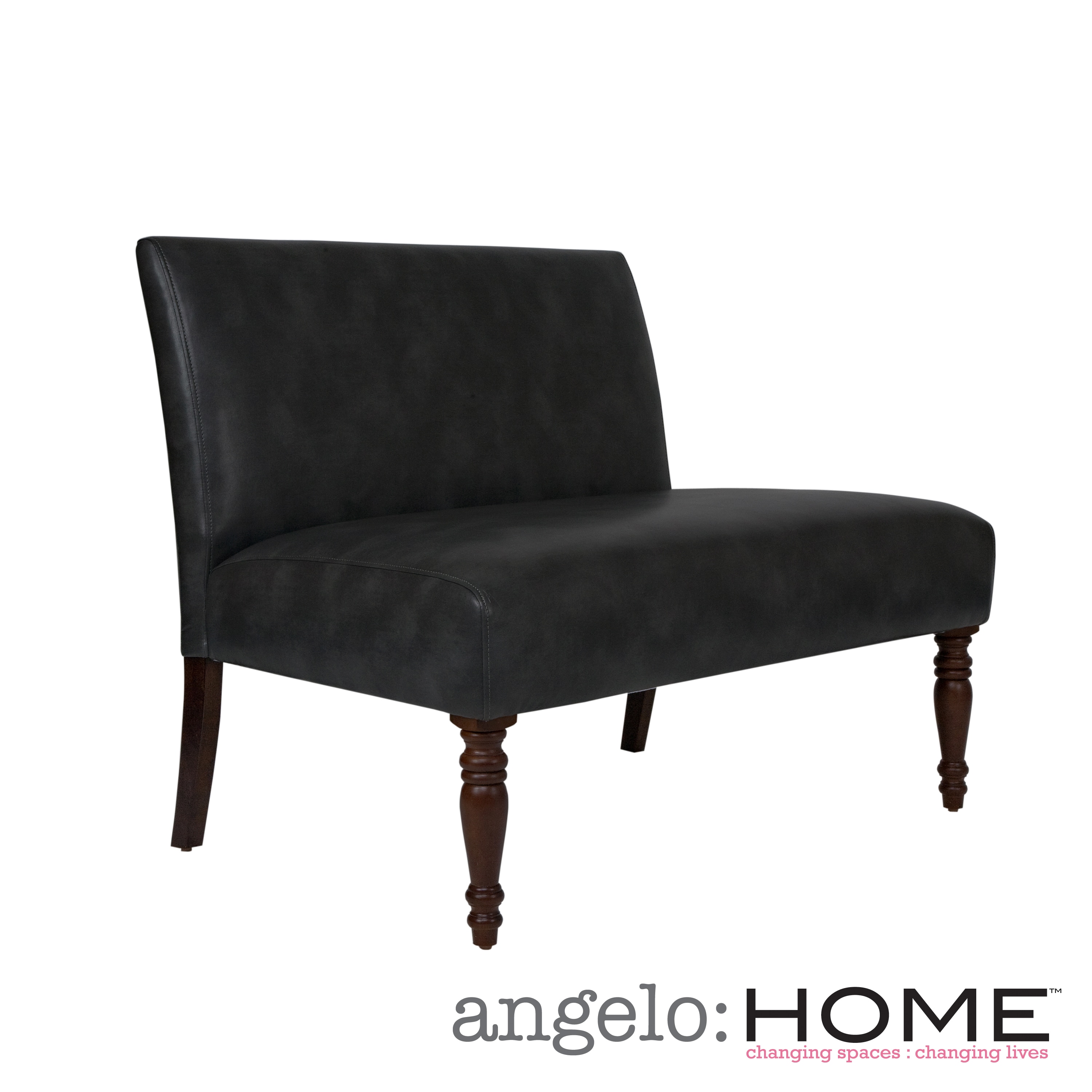 angeloHOME Bradstreet Charcoal Gray Renu Leather Armless Settee 