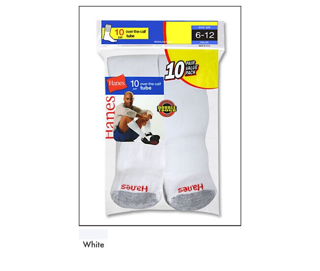 Hanes Mens White Over the Calf Crew Socks (Pack of 10)  