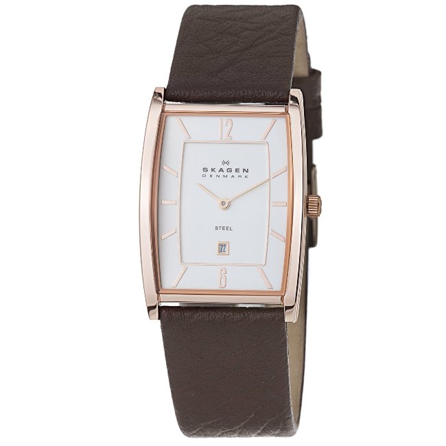 Skagen Mens Textured Brown leather Band Watch Compare $ 