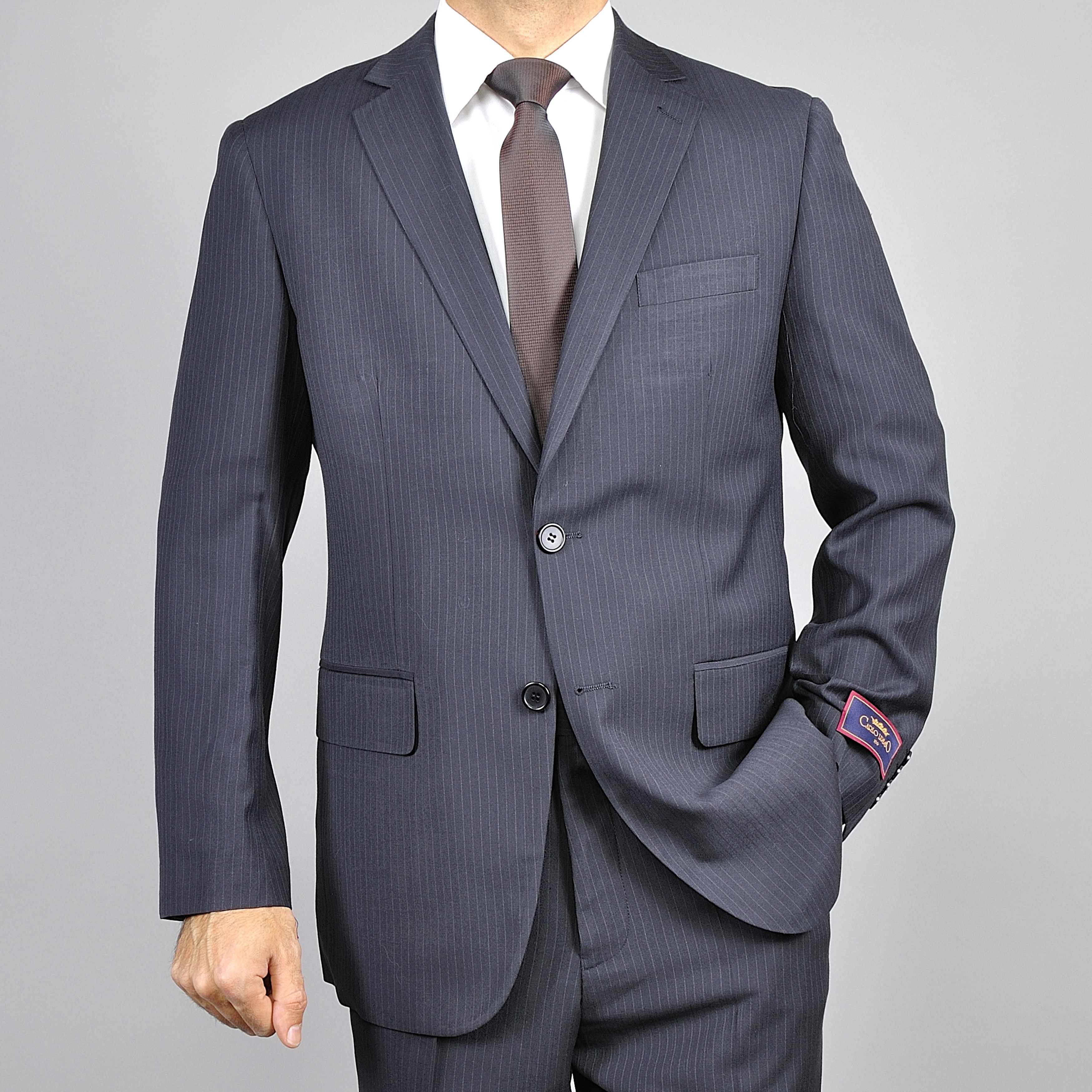Men's Pinstripe Black 2-Button Suit - Free Shipping Today - Overstock ...