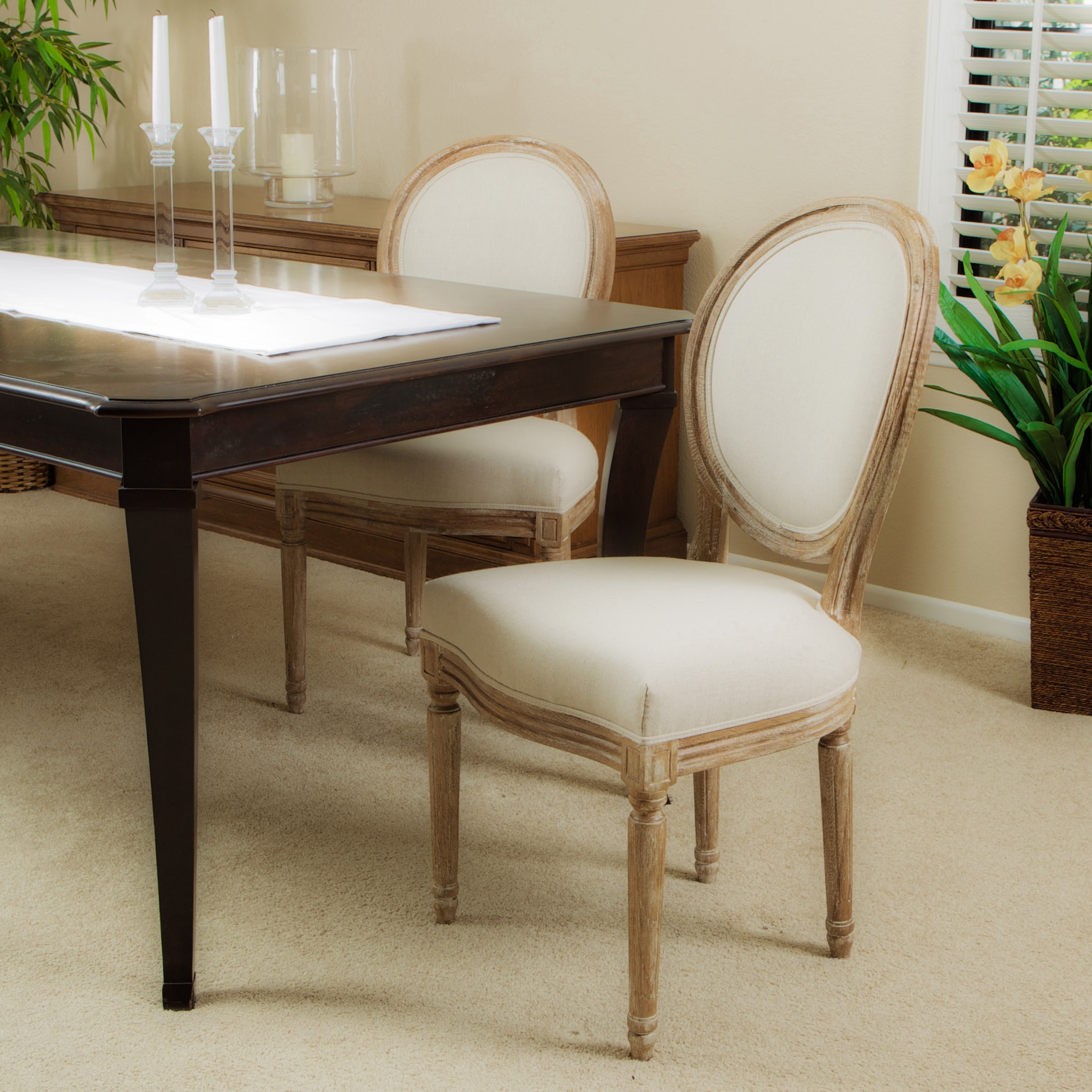 Ivory Linen Weathered Oak Dining Chairs (Set of 2) Free Shipping