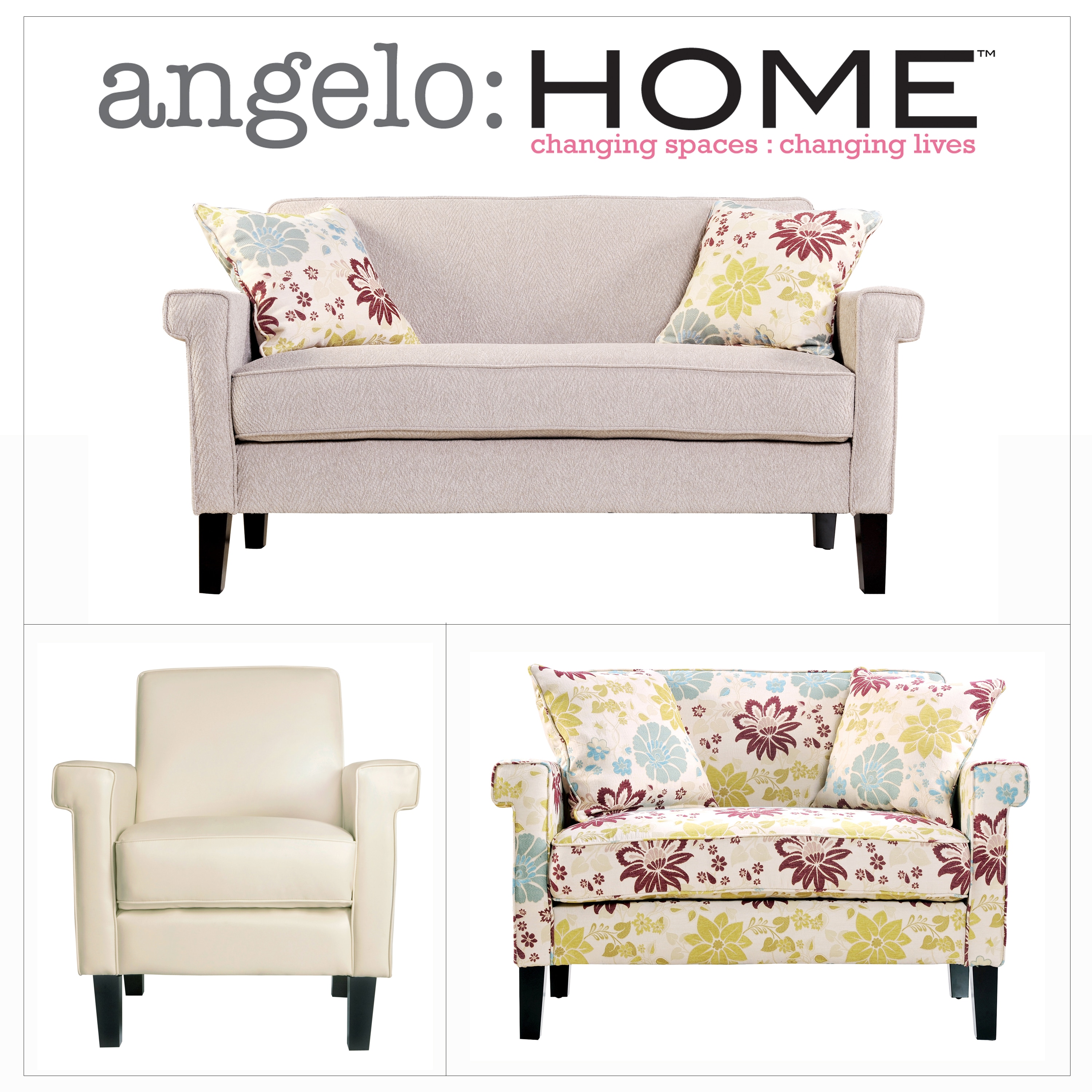 angeloHOME Ennis Cream Chenille 3 piece Sofa Collection   