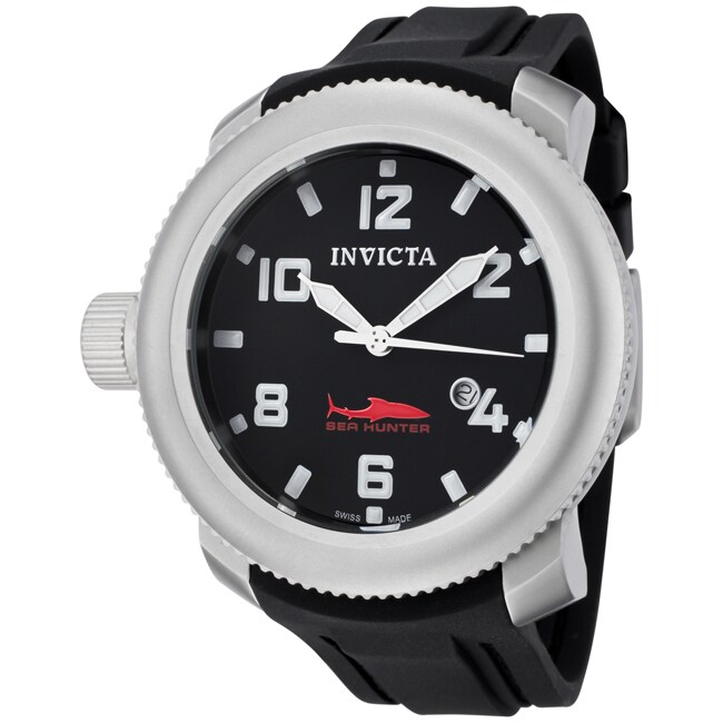 Invicta Mens Sea Hunter Black Dial Black Polyurethane Watch