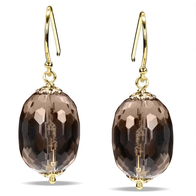 New Sterling Silver 32ct TGW Smokey Quartz Dangle Earrings MSRP 