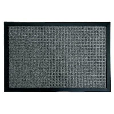 Rubber-Cal "Nottingham" Rubber Backed Carpet Mat - 3 x 5 feet - Charcoal Polypropylene Mat