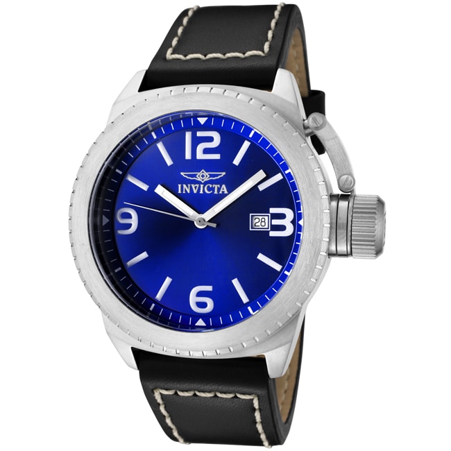 Invicta Mens Corduba Blue Dial Black Leather Watch  