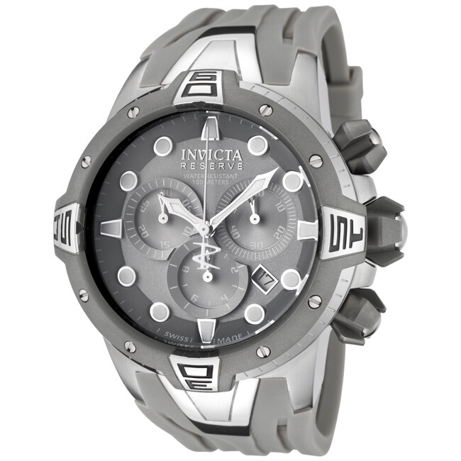 Invicta Mens Reserve Grey Rubber & Stainless Steel Chrono Watch 