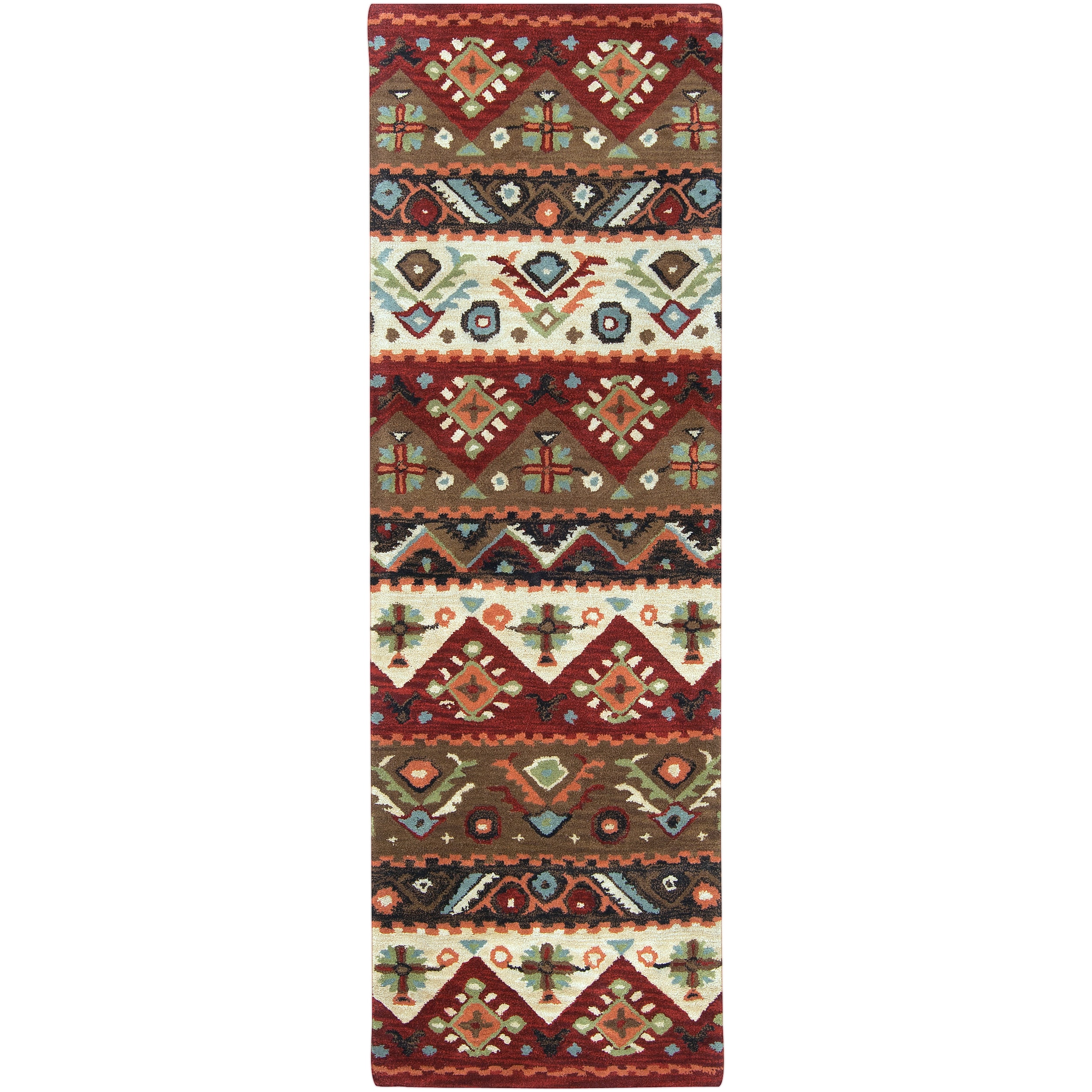 Hand tufted Red Southwestern Aztec Portuy New Zealand Wool Rug (26 X 8)