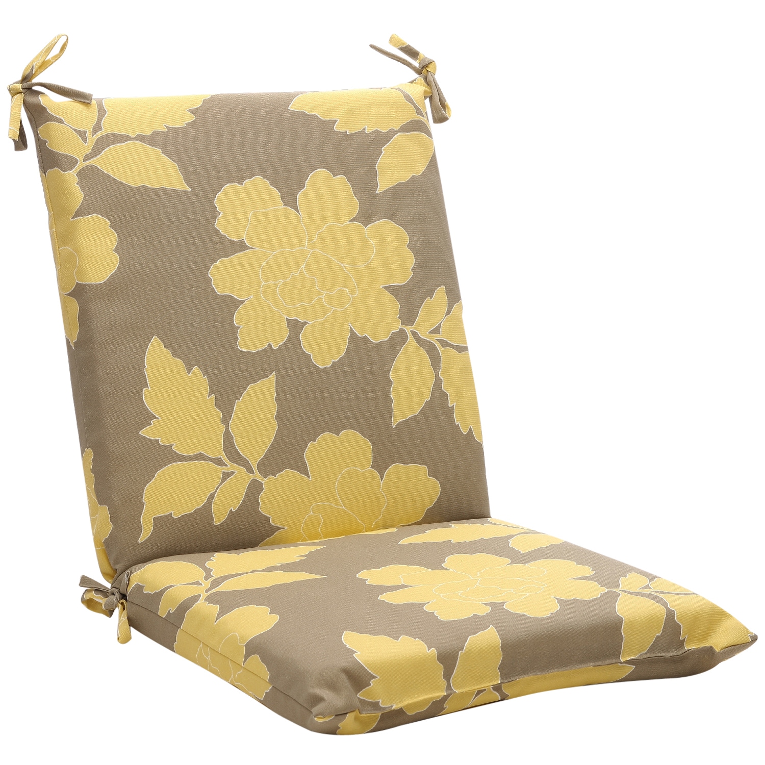 Shop Squared Gray Yellow Floral Outdoor Chair Cushion