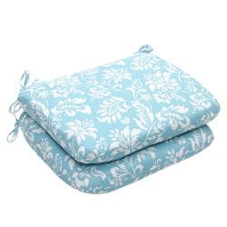Outdoor Blue and White Floral Rounded Seat Cushions (Set of 2 ...